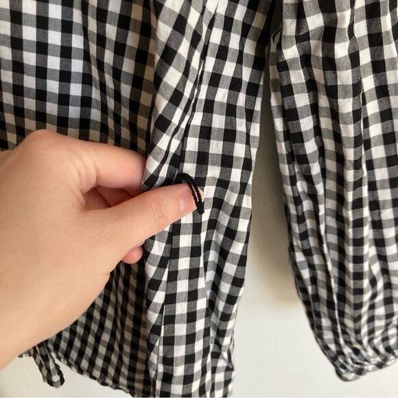 Madewell Womens Small Black & White Gingham Rainbow Embroidered Boho Peasant Top - Picture 8 of 9